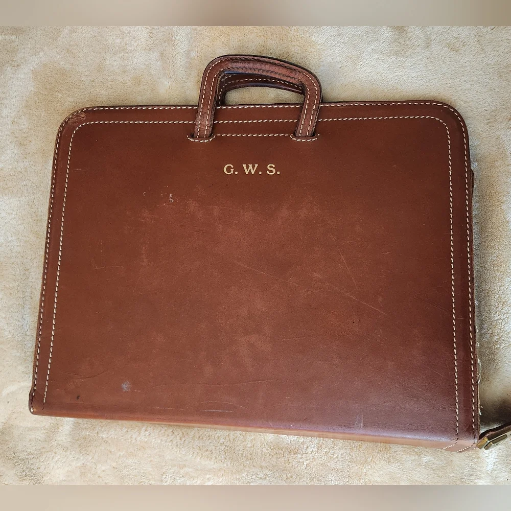 Vintage 1940s 1950s Brown Top Grain Cowhide Leather Portfolio Briefcase by Rexbi